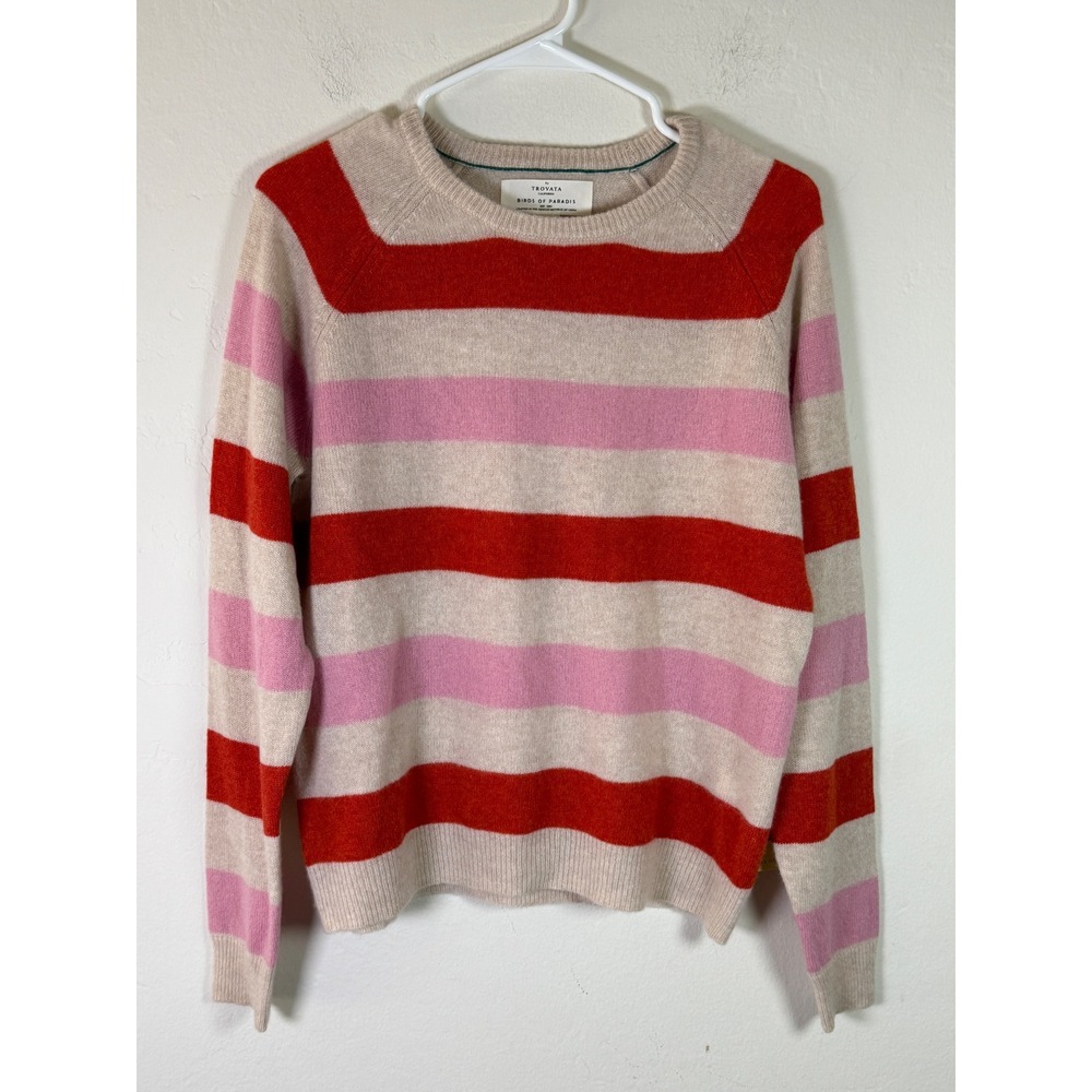 Birds of Paradis Trovata Cashmere Striped Sweater Red Pink Oatmeal Medium